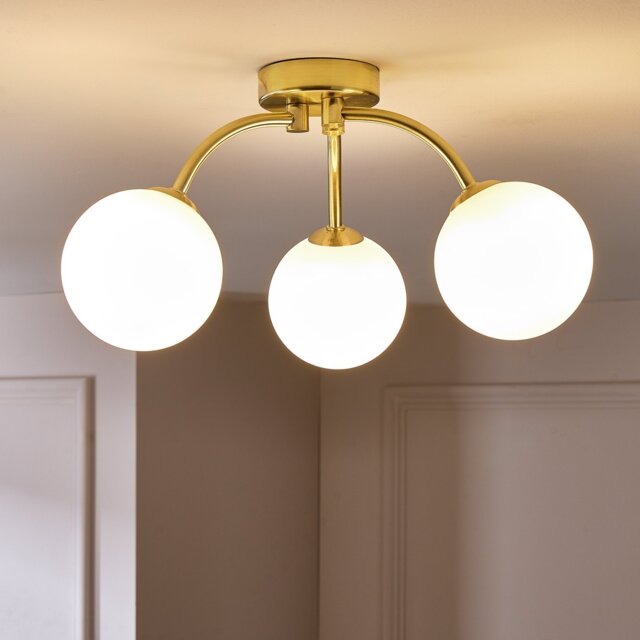Argos Home Opal Ball 3 Light Flush to Ceiling Light - Brass - image 1