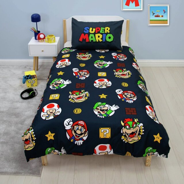 Nintendo Super Mario Black and White Kids Bedding Set-Single