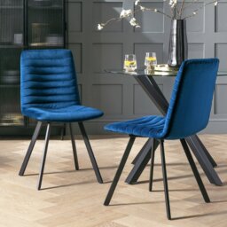 Argos Home Keaton Pair of Velvet Dining Chairs - Dark Blue - thumbnail 1