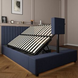 XR Living Maisie Double TV LED Side Lift Ottoman Bed - Navy - thumbnail 2