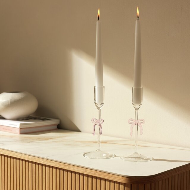 Argos Home Glass Bow Taper Candle Holder - Set of 2 - image 1