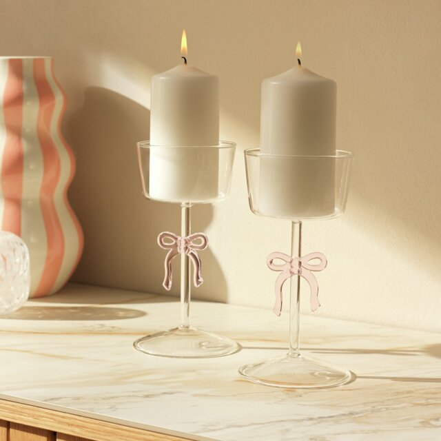 Argos Home Glass Bow Pillar Candle Holder - Set of 2 - image 1