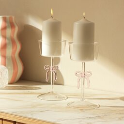 Argos Home Glass Bow Pillar Candle Holder - Set of 2 - thumbnail 1