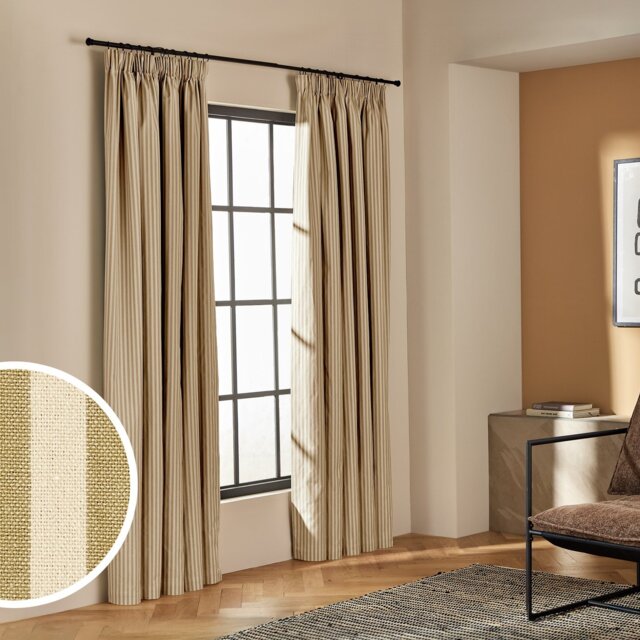 Habitat Yarn Dye Stripe Blackout Pencil Pleat Curtains - Olive - 229x229cm - image 1