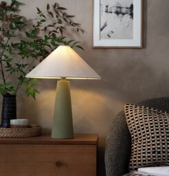 Habitat Conical Ceramic Table Lamp - Olive & Beige - thumbnail 1