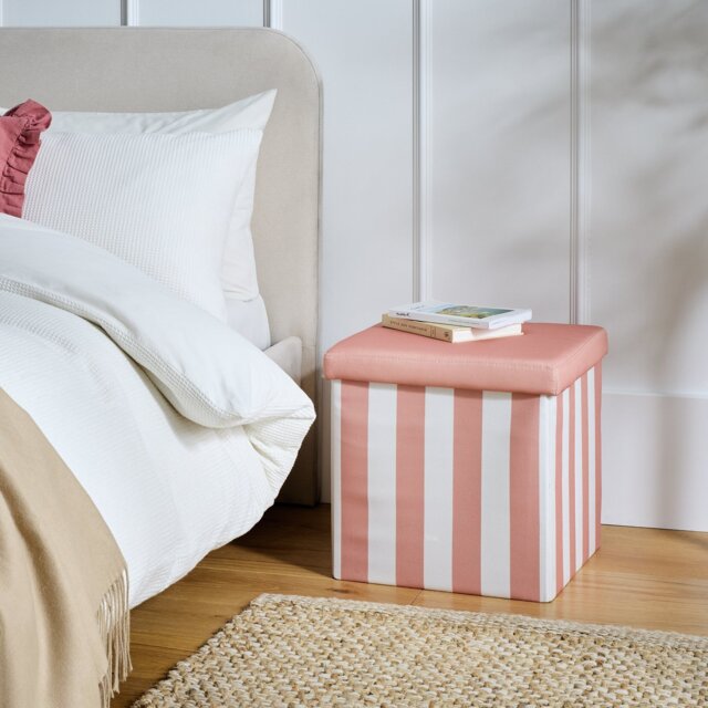 Argos Home Tilly Small Fabric Ottoman - Pink & White - image 1