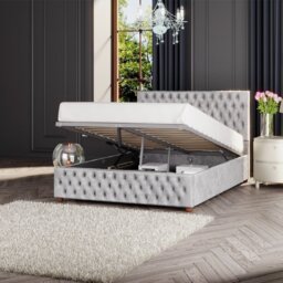 LLB Seren Velvet Small Double Ottoman Bedframe - Silver - thumbnail 2