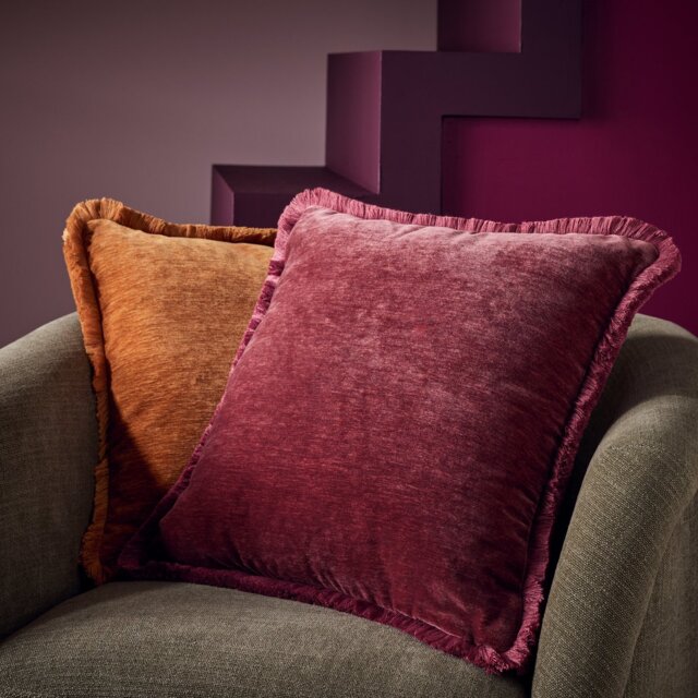 Habitat Fringed Chenille Cushion Burgundy - 50x50cm - image 1