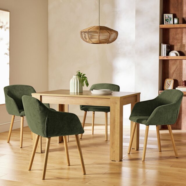 Argos Home Miami Oak Dining Table & 4 Green Chairs - image 1