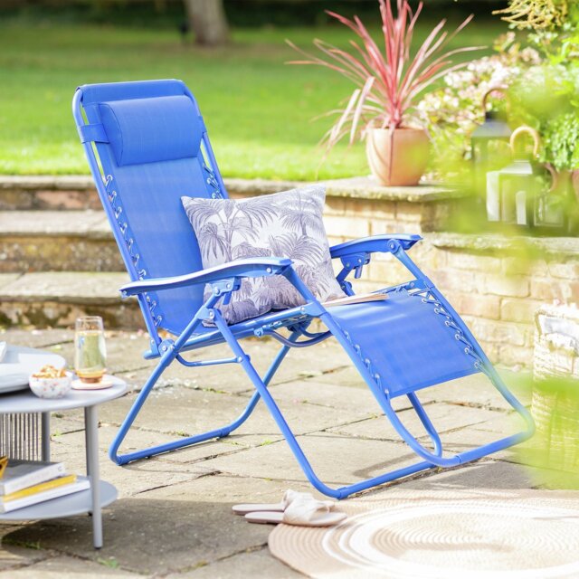 Argos Home Folding Metal Zero Gravity Sun Lounger - Blue - image 1