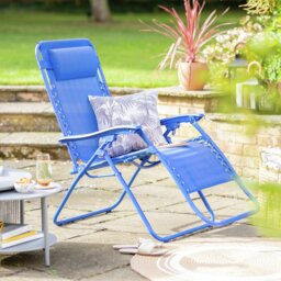 Argos Home Folding Metal Zero Gravity Sun Lounger - Blue - thumbnail 1