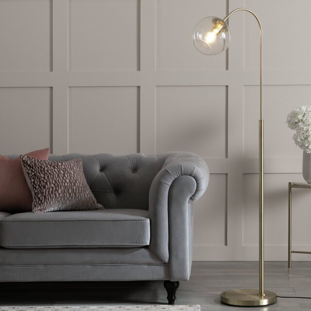 Habitat Coleman Glass Shade Metal Floor Lamp - Brass - image 1