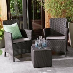 Keter Miami 2 Seater Rattan Effect Garden Bistro Set - Grey - thumbnail 1