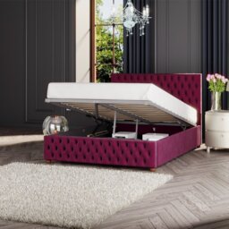 LLB Seren Velvet Kingsize Ottoman Bedframe - Berry - thumbnail 2