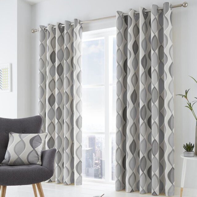 Fusion Lennox Ogee Eyelet Curtains - Grey - 229x229cm - image 1