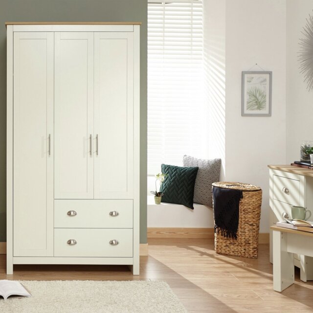 GFW Lancaster 2 Drawer 3 Door Wardrobe - Cream - image 1