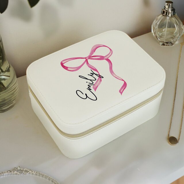 Personalised Message Bow Travel Jewellery Box - image 1