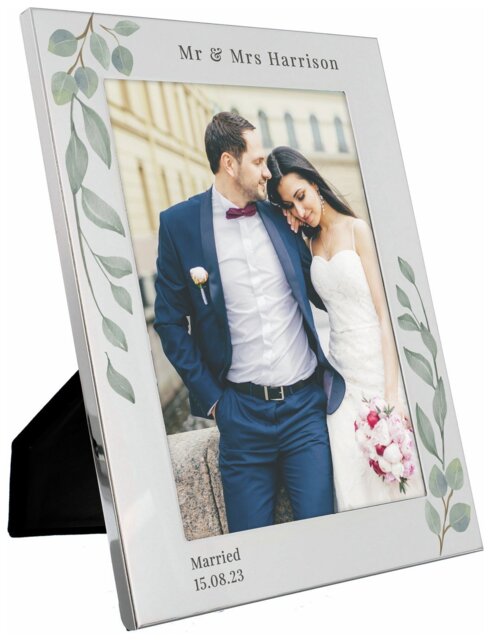 Personalised Message Botanical Photo Frame -Silver - 22x17cm - image 1