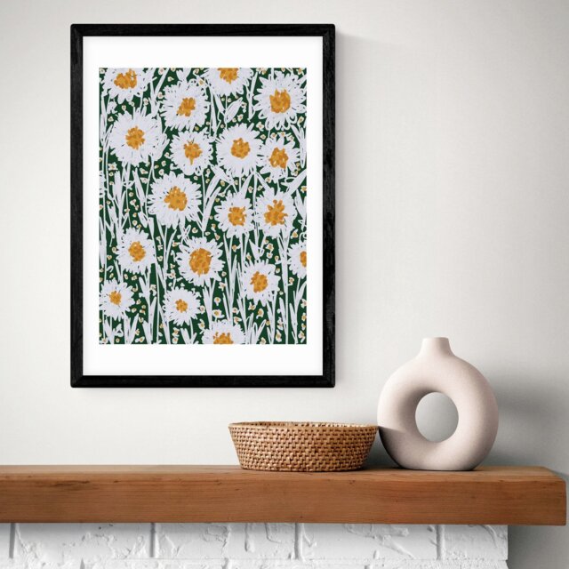 East End Prints Daisy Pattern Black Frame Art Print - A2 - image 1