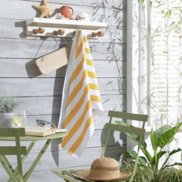 Habitat Stripe Patterned Beach Towel - Yellow & White - thumbnail 2