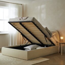 Habitat Orton Double Fabric End Lift Ottoman Bed - Beige - thumbnail 2