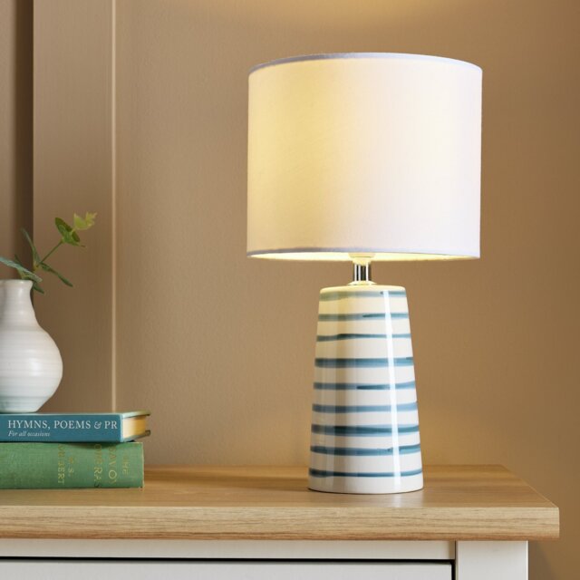 Argos Home Painted Stripe Ceramic Table Lamp - White & Blue - image 1