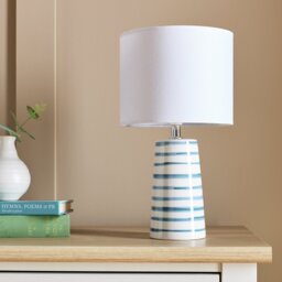 Argos Home Painted Stripe Ceramic Table Lamp - White & Blue - thumbnail 2