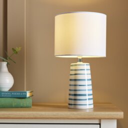 Argos Home Painted Stripe Ceramic Table Lamp - White & Blue - thumbnail 1