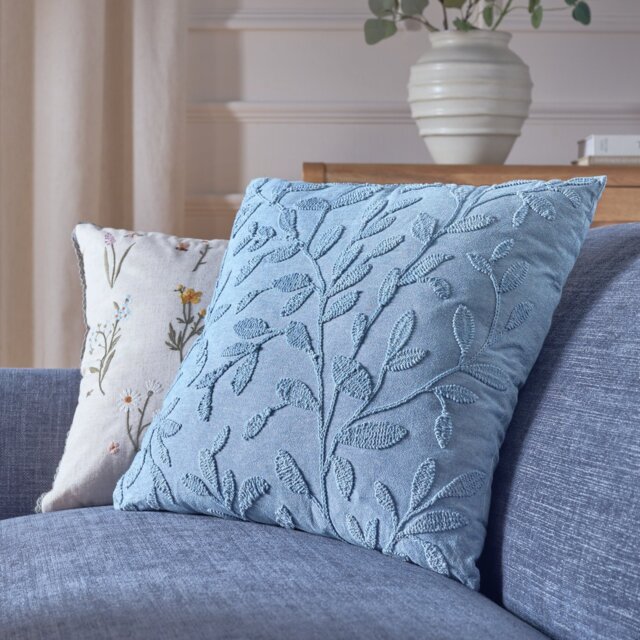 Argos Home Leaf Embroidery Cushion Blue - 50x50cm - image 1