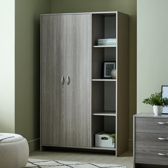 Argos Home Seville 2 Door Open Shelf Wardrobe - Grey Oak Effect - image 1