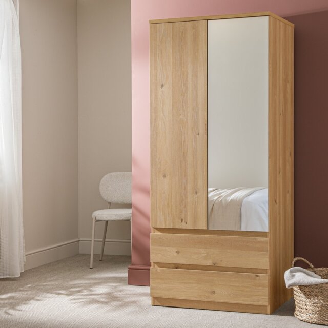 Argos Home Jenson 2 Door 2 Drawer Mirror Wardrobe-Oak Effect - image 1