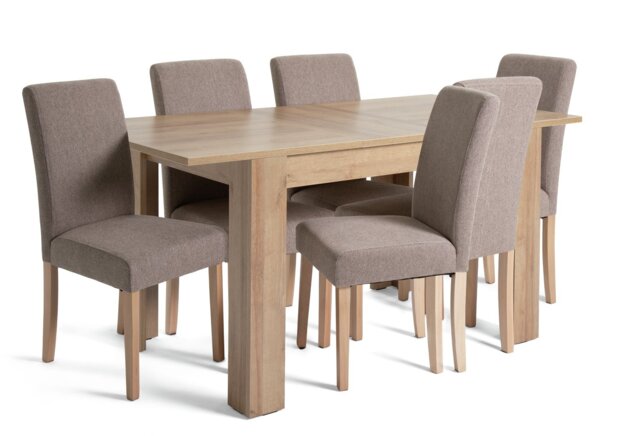 Argos Home Miami Extend Oak Dining Table & 6 Brown Chairs - image 1