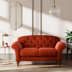 Habitat Brooker Velvet  2 Seater Sofa - Orange - Dark Leg - thumbnail 2
