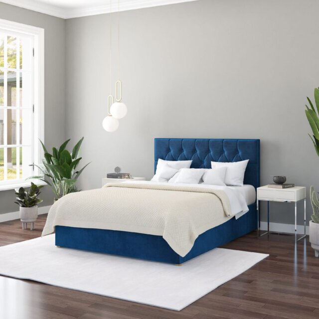Aspire Olivier Kingsize Velvet End Lift Ottoman  Bed - Navy - image 1