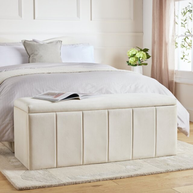 Argos Home Pandora Velvet Storage Ottoman - Cream - image 1