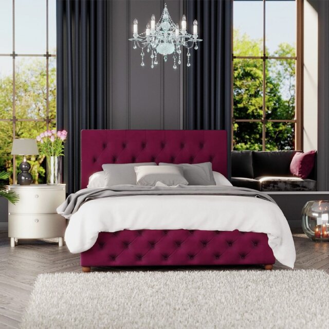 LLB Luna Velvet Superking Ottoman Bedframe - Berry - image 1