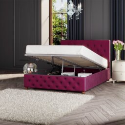 LLB Luna Velvet Superking Ottoman Bedframe - Berry - thumbnail 2