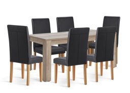 Argos Home Preston Extend Oak Dining Table & 6 Black Chairs - thumbnail 2