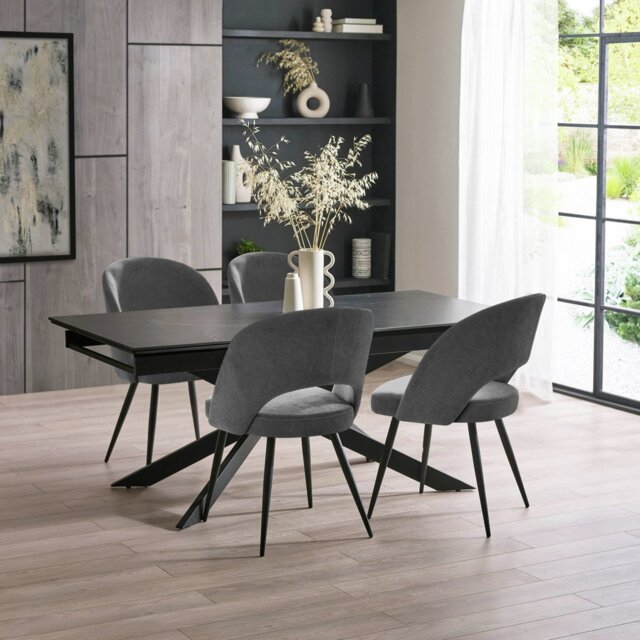 Julian Bowen Osaka Ext Black Dining Table & 4 Grey Chairs - image 1