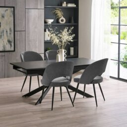Julian Bowen Osaka Ext Black Dining Table & 4 Grey Chairs - thumbnail 1