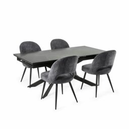 Julian Bowen Osaka Ext Black Dining Table & 4 Grey Chairs - thumbnail 2