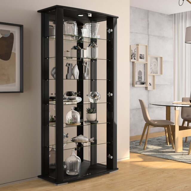 Argos Home Stella 2 Door Mirrored Display Cabinet - Black - image 1