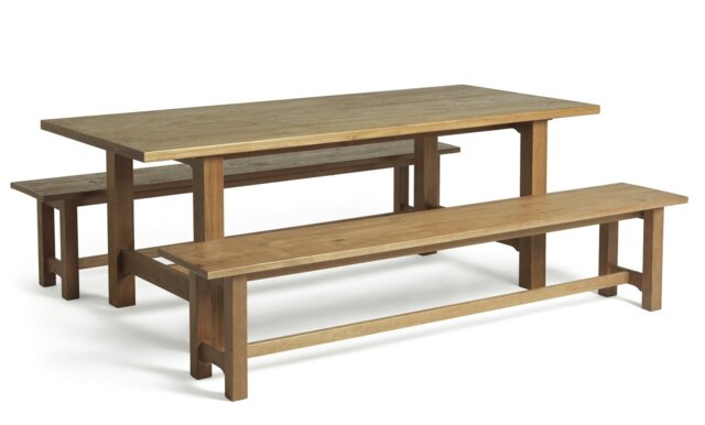 Habitat Denver Pine Dining Table & 2 Pine Benches - image 1