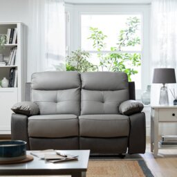 Argos Home Charles Leather Mix 2 Seater Recliner Sofa - Grey - thumbnail 2