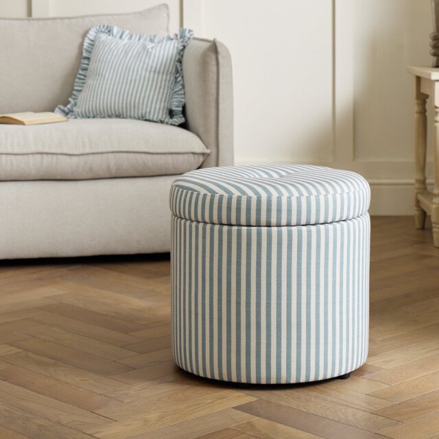 Habitat Leo Fabric Storage Ottoman - Blue & White - image 1