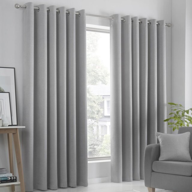 Fusion Strata Dim-out Eyelet Curtains - Silver - 168x183cm - image 1