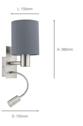 EGLO Pasteri Steel Wall Light with Reading Light - Grey - thumbnail 2