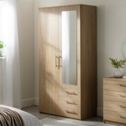 Argos Home Brisbane 2 Door 3 Drawer Mirror Wardrobe - Oak - thumbnail 1