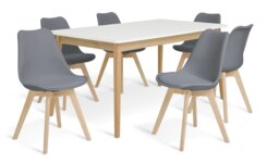 Habitat Sylas Extending White Dining Table & 6 Grey Chairs - thumbnail 1