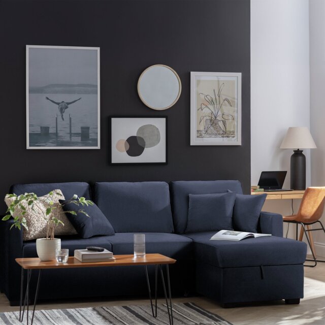 Habitat Reagan Right Hand Storage Chaise Sofa Bed - Navy - image 1